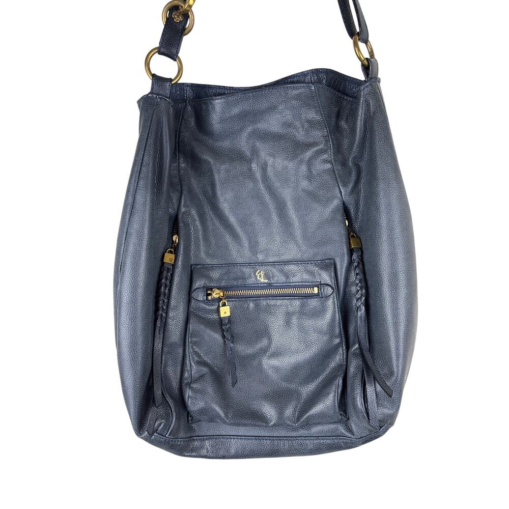Elliott Lucca Navy Blue Pebbled Leather Hobo Shoulder Bag Slouchy Purse
